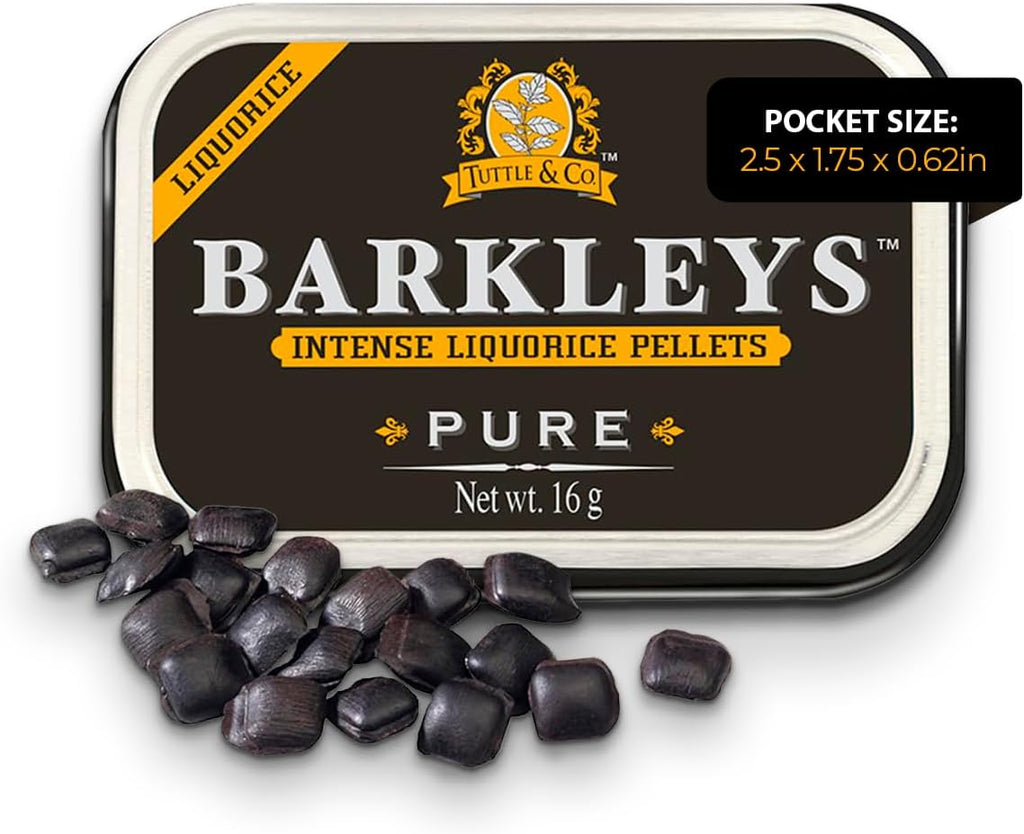 Barkleys Black Licorice Candy, Licorice Pellets - Gluten Free Licorice, Vegan- Black Licorice Intense (1 Can x 16 gr.)