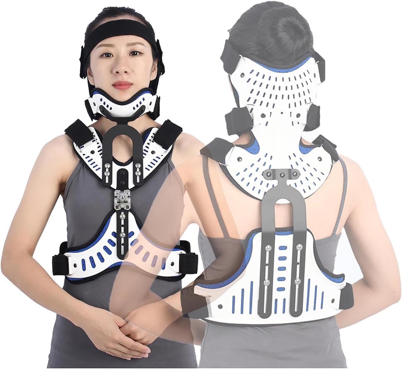 Head Neck Chest Orthosis, Adjustable Height Full Spine Immobilizer, Knob Adjustment/Removable, for Relieves Muscle Tension/Improves Back Posture