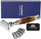 Grandslam Double Edge Safety Razor + 10 Blades Safety Razor with Handmade Long Natural Bamboo Handle Eco Friendly Safety Razors for Women/Men Ladies Shaver