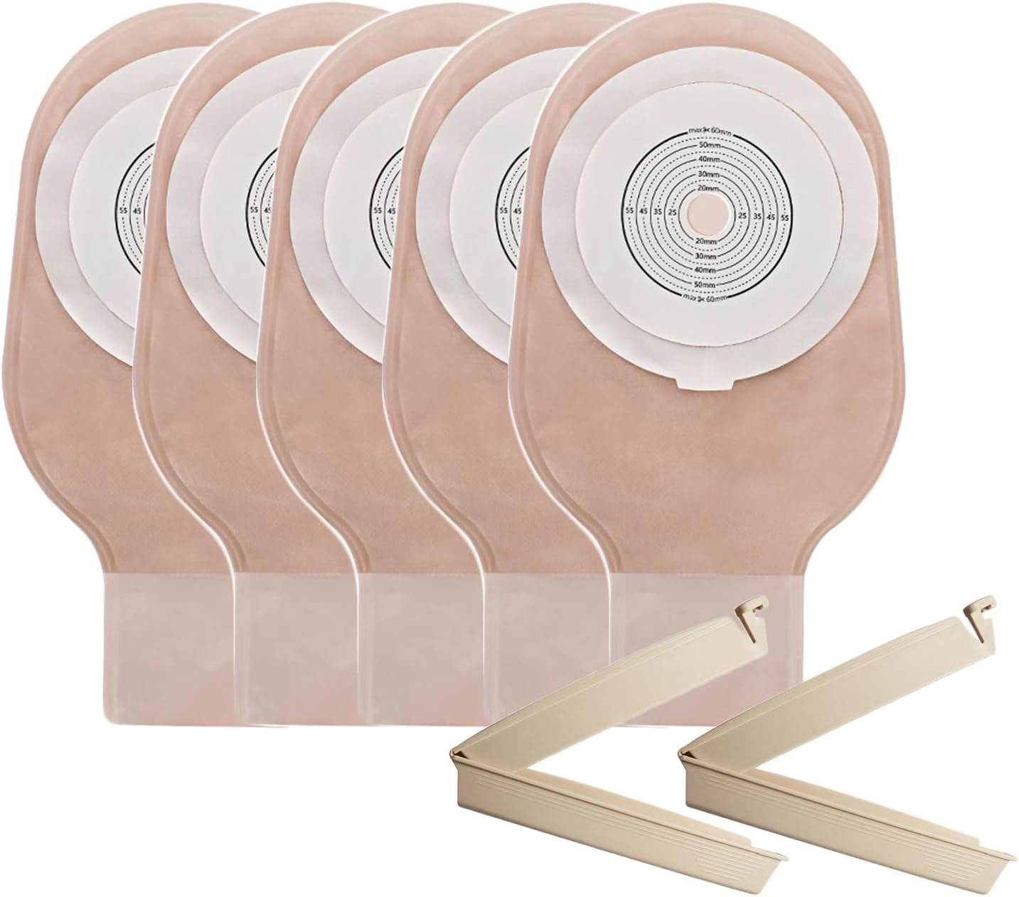 One Piece Colostomy Bags, 10 PCS Drainable Pouches with Clamp Closure, Ostomy Supplies for Ileostomy Urostomy Stoma Care, Cut to Fit Max 20-60mm Non-Woven Lining