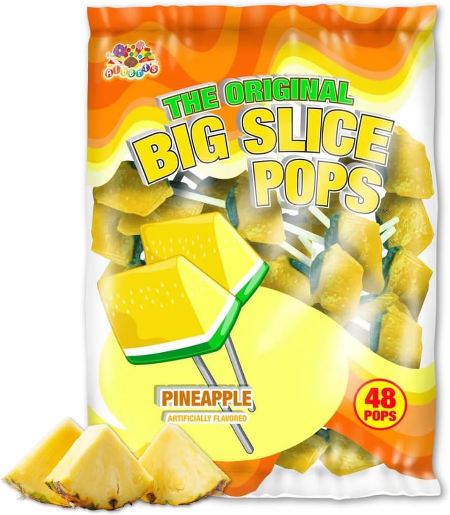 ALBERT’S Big Slice Pineapple Lollipops – 48 Count Bulk Pack | Juicy Tropical Flavored Candy Suckers Individually Wrapped for Parties, Events & Sharing