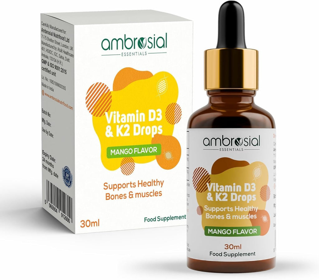 AMBROSIAL Vitamin D3 K2 Drops - for Adults and Kids (Pack of 1-30ml)