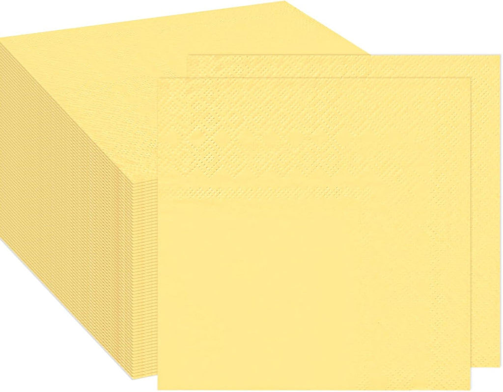100 pcs 2-Ply Yellow Cocktail Napkins Folded 5 x 5 inch Disposable Paper Dessert Napkins for Dinner Birthday Wedding Thanksgiving Party Picnic Yellow Beverage Napkin