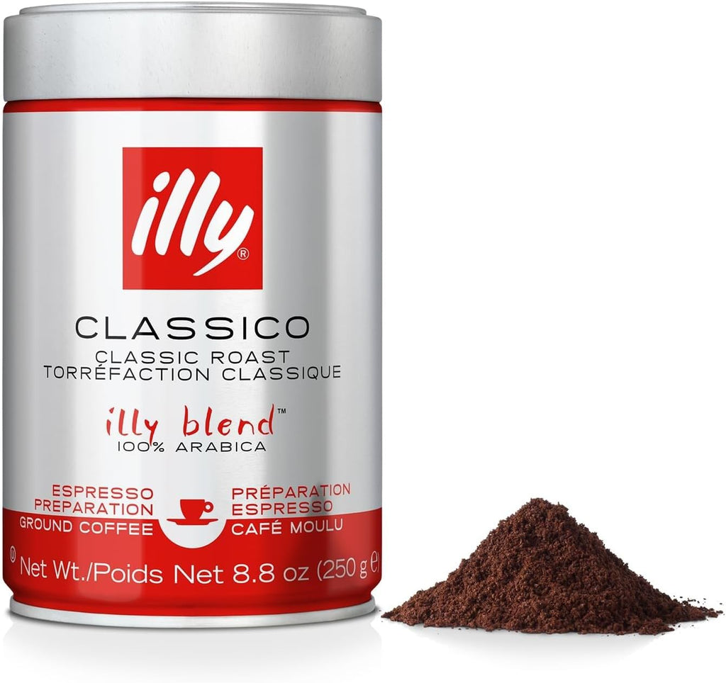 Illy Classico Ground Espresso Coffee, Medium Roast Roast With Notes Of Chocolate & Caramel, 100% Arabica, 8.8 Ounce (Pack Of 1)