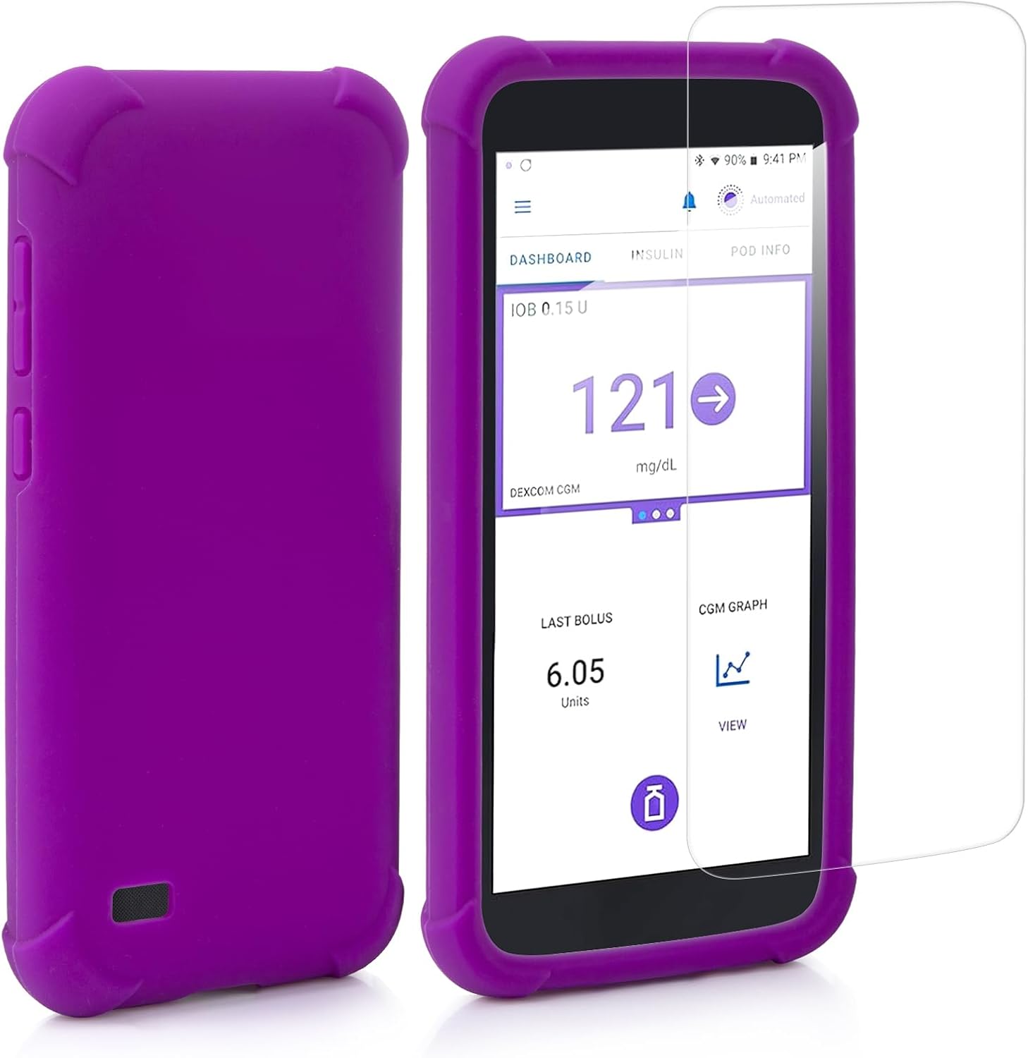 Compatible with Omnipod 5 PDM, Silicone Case & Tempered Glass Film Kit, Receiver Full Protection Set with Protective Cover & HD Screen Protector for Omnipod5, Anti-Fingerprint, Easy Installation