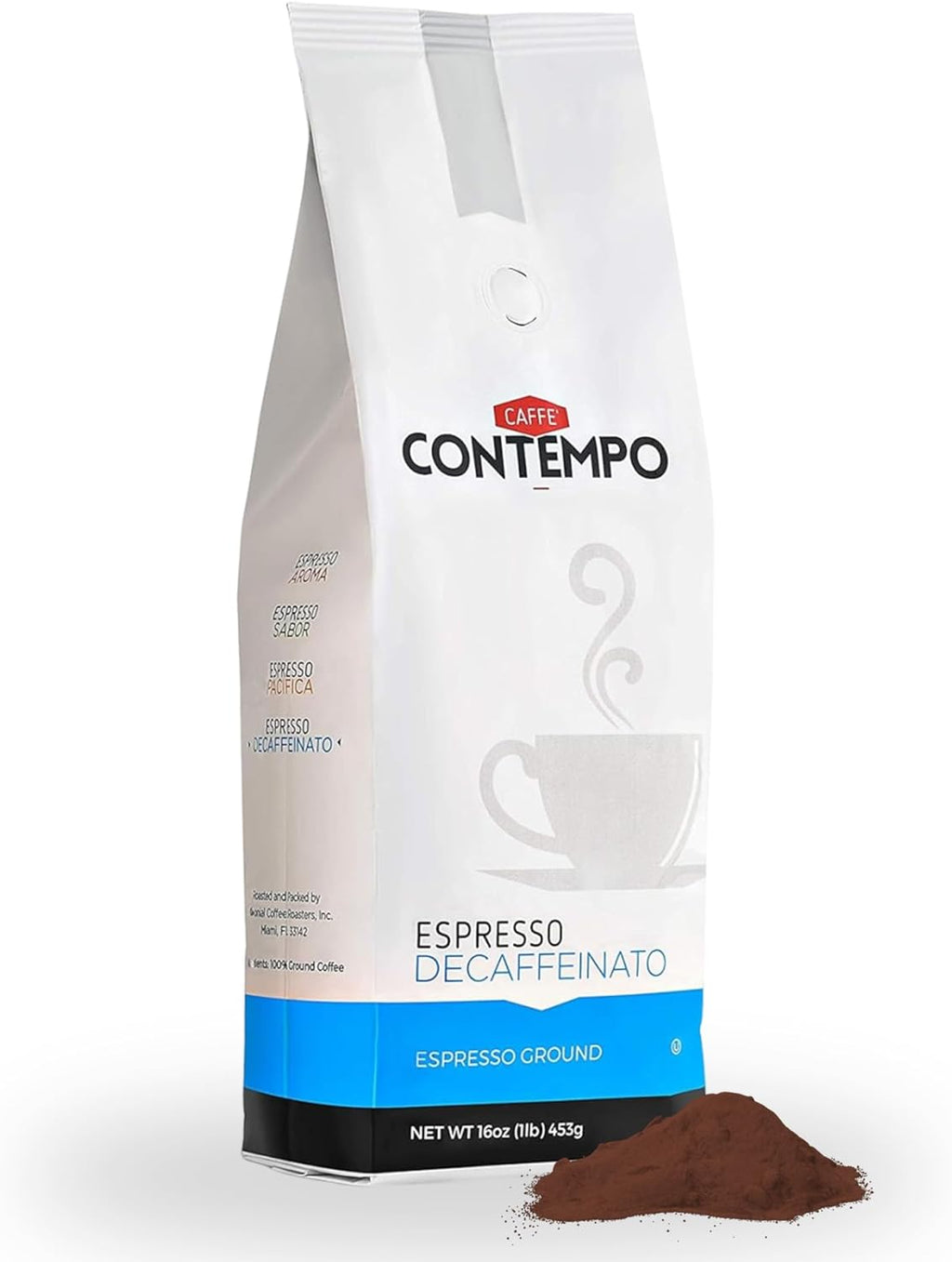 CAFFÉ CONTEMPO DECAF Italian Style Ground Espresso, Water Process Decaffeination, 1 LB, Fine Grind, Dark Roast, Freshly Roasted Coffee, Great for Moka Pot