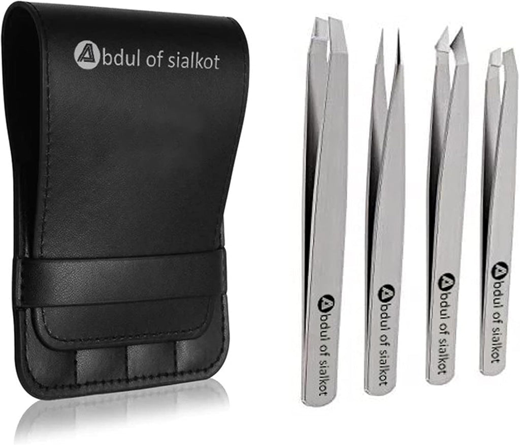 Eyebrow Tweezer Set for Women & Men Professional Slant and Pointed Tweezers Set with Case Precision Tweezers Kit for Facial Hair, Splinter and Ingrown Hair Removal(Sliver4 piece)