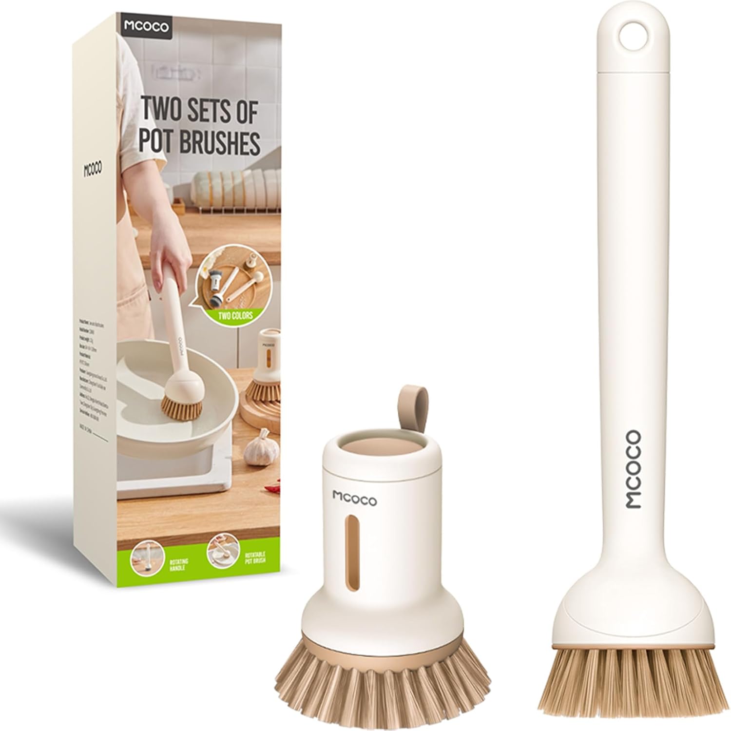 Dish Brush Set with Soap Dispensing Palm Brush Dish Scrub Brush with Soap Dispenser Palm Dish Brush Kitchen Cleaning Brush with Ergonomic Long Handle for Cleaning Sink, Pot, Pan, Stove, Yellow