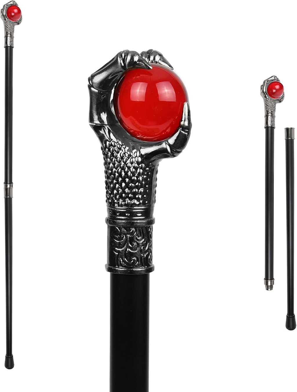 Red Dragon Claw Walking Stick Cane – Steampunk Staff for Halloween Costume, Wizard Staff, Cosplay Accessories, Party Dress or Photo Prop - Walking Cane for Men and Women - Victorian Gothic Decor 36.5"