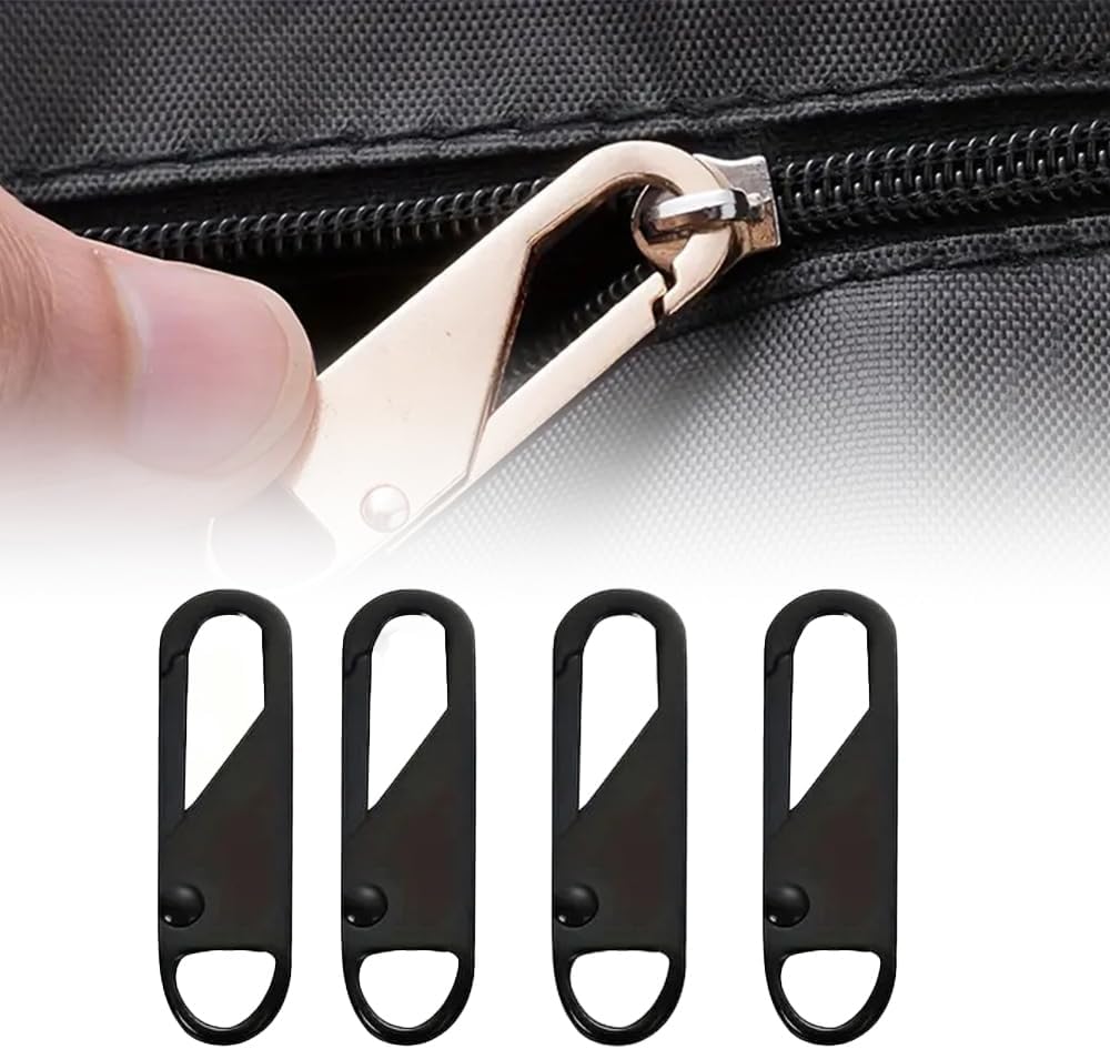 4pcs Multicolor Instant Zipper Repair Kit – Removable Zipper Pulls for Bags, Clothes, Backpacks & More, Black