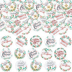 Ephlyn 48Pcs Edible Merry Christmas Cupcake Toppers Wafer Paper Round Cards Cupcake Drink Topper Picks for Celebrating Xmas Theme New Year Holiday Party Cake Decorations Supplies Green Red White