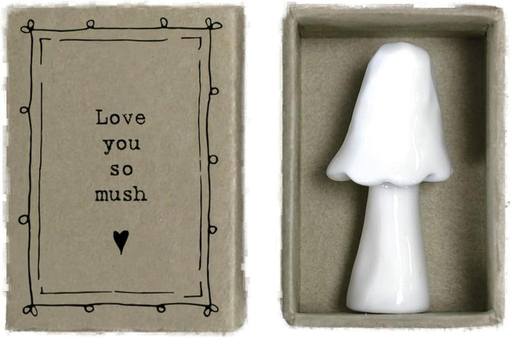 East of India Porcelain MINI Matchbox Love You so mush Mushroom Gift, mini Keepsake Gift
