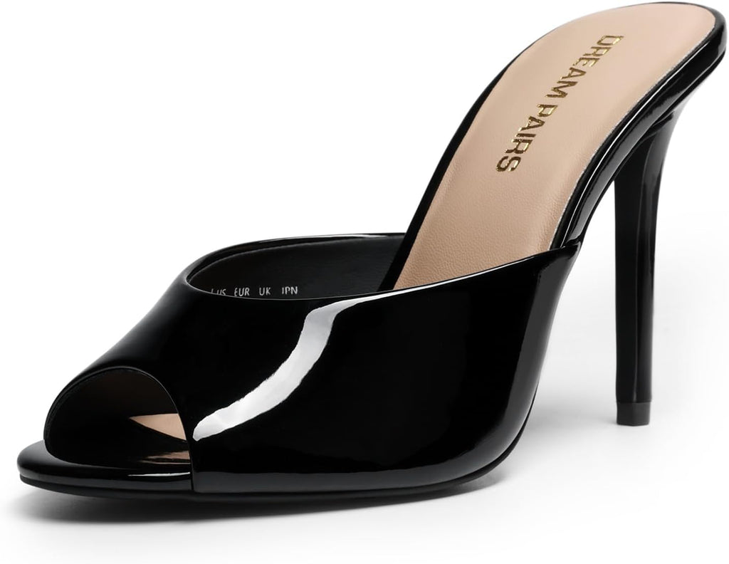 DREAM PAIRS Mule Heels for Women High Heels Stiletto Open Round Peep Toe Mules Sandals Slip on Dress Shoes Sexy Heeled for Party Dressy Prom Wedding