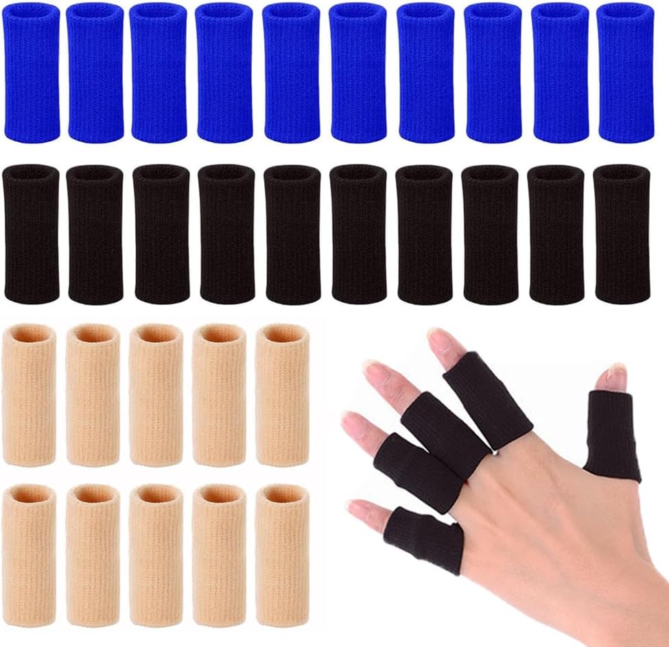 Finger Arthritis Sleeves (30Pcs), Elastic Thumb Splint Brace Support Protector Finger Compression Sleeve for Arthritis Joint Pain Relief, Breathable Fingers Tape for Triggger Fingers Sports Aid Support