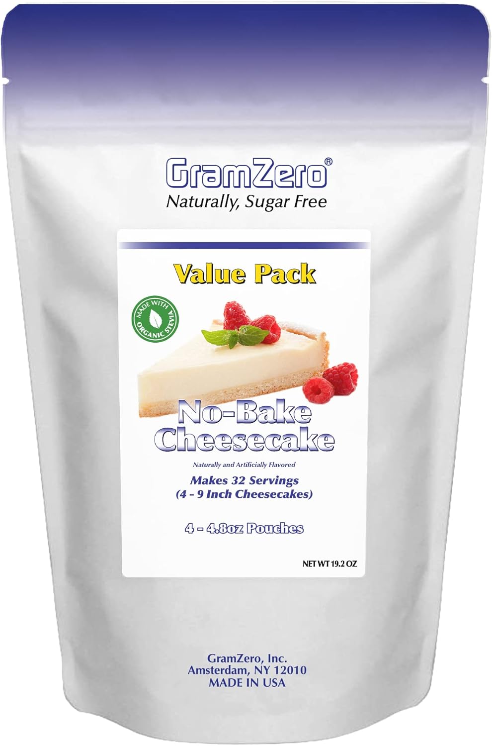 GramZero No-Bake Cheesecake Mix, Makes 4 Cheesecakes, Low Calorie, Stevia Sweetened