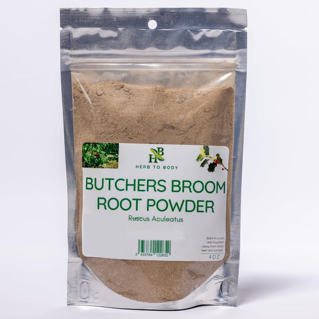 Herb To Body Butcher’s Broom Root Powder - Ruscus Aculeatus, Non GMO, Gluten Free & Vegan, Ideal for Tea, Herbal Preparations, Blends & Traditional Use Wildcrafted 4oz