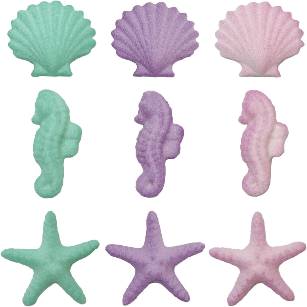12pack Pink Purple Teal Edible Seahorses Starfish Shells Shimmer Sugar Cake