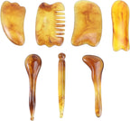 Gua Sha Scraping Massage Tools, Resin Amber Natural Stone Gua Sha Board Scraping Massage Sets for SPA Face Neck Body Scraper