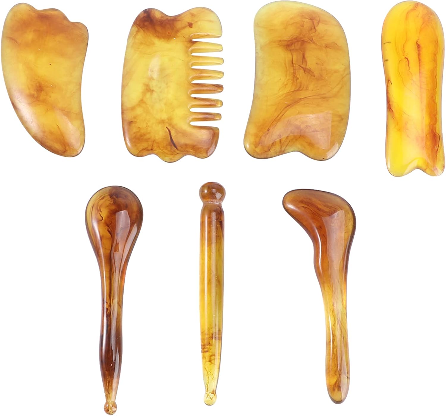 Gua Sha Scraping Massage Tools, Resin Amber Natural Stone Gua Sha Board Scraping Massage Sets for SPA Face Neck Body Scraper