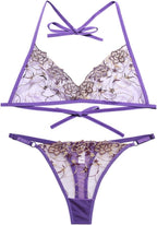 GRAYDREAM Women's Sexy Lingerie Cute Girl Mesh Embroidered Underwear French Lace Up Bra Panties Two-piece Set