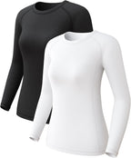 Women's Long Sleeve Compression Shirts, Dry Fit Workout Athletic Sun Protection Cooling Tops for Yoga Running Gym 2 4 Pack