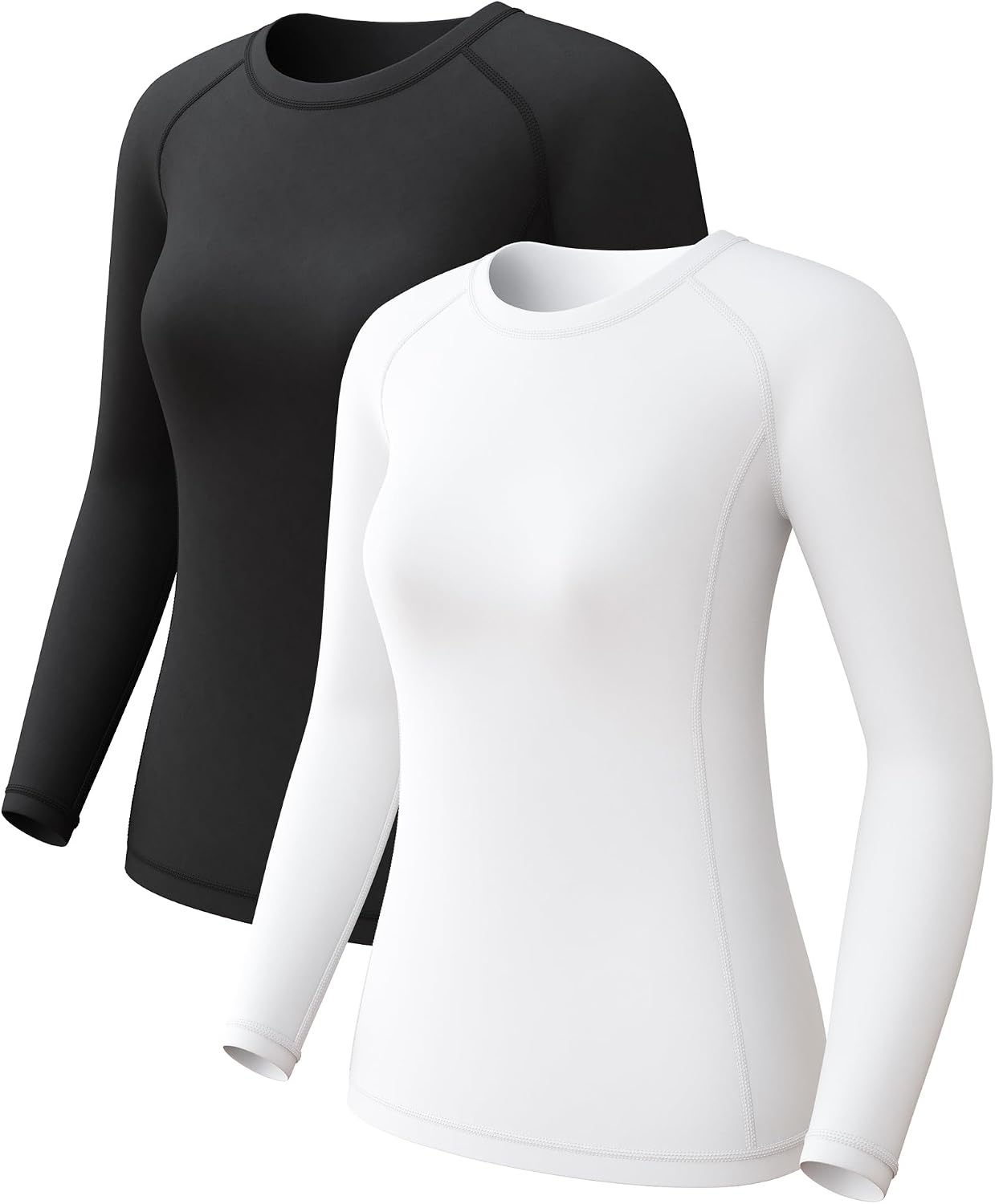 Women's Long Sleeve Compression Shirts, Dry Fit Workout Athletic Sun Protection Cooling Tops for Yoga Running Gym 2 4 Pack