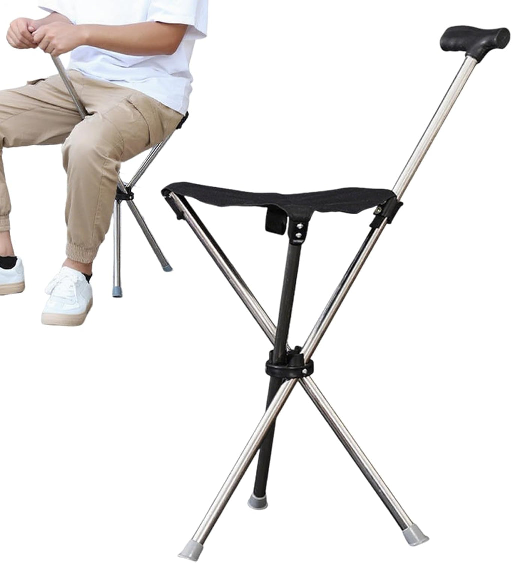 Folding Cane with Seat, Ergonomic Support Crutch Stool, Folding Walking Stick with Seat, Heavy Duty Support Stool, Non-Slip Mobility Aids, for Trip Park Visit Travel Climbing Hiking Picnic