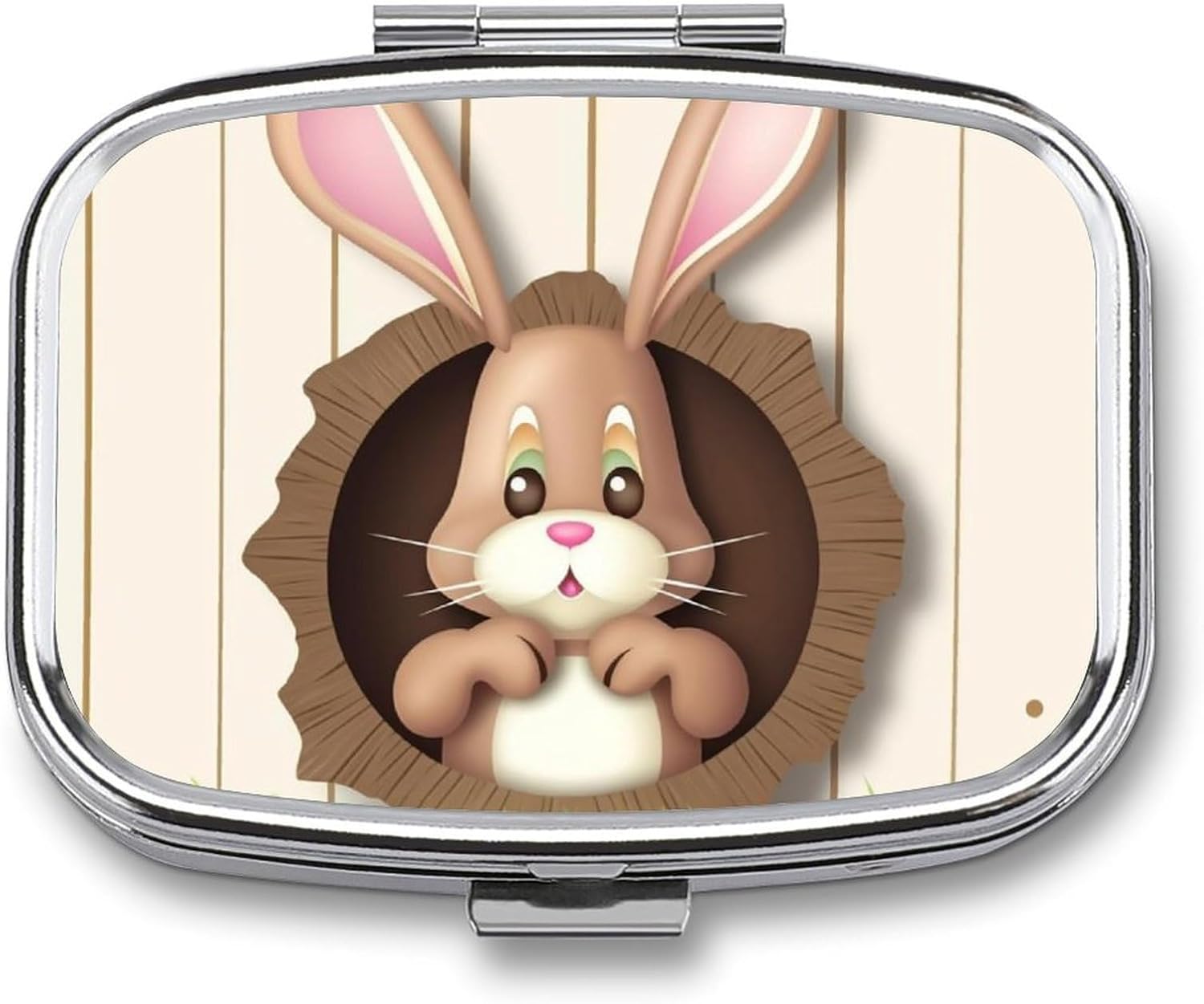 Pill Box 2 Compartment Medicine Pill Case Easter Bunny Wooden Hole Portable Pill Box for Pocket Or Purse Pill Box Decorative Metal Medicine Vitamin Organizer Unique Gift, Style