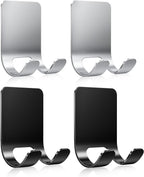 4Pcs Razor Holder, Shaver Hook Hanger, Multipurpose Self Adhesive Double Hooks, Silver Black Stainless Steel Shower Hooks, For Bathroom and Kitchen Storage, Includes Loofah, Towel, Plug, Clothes