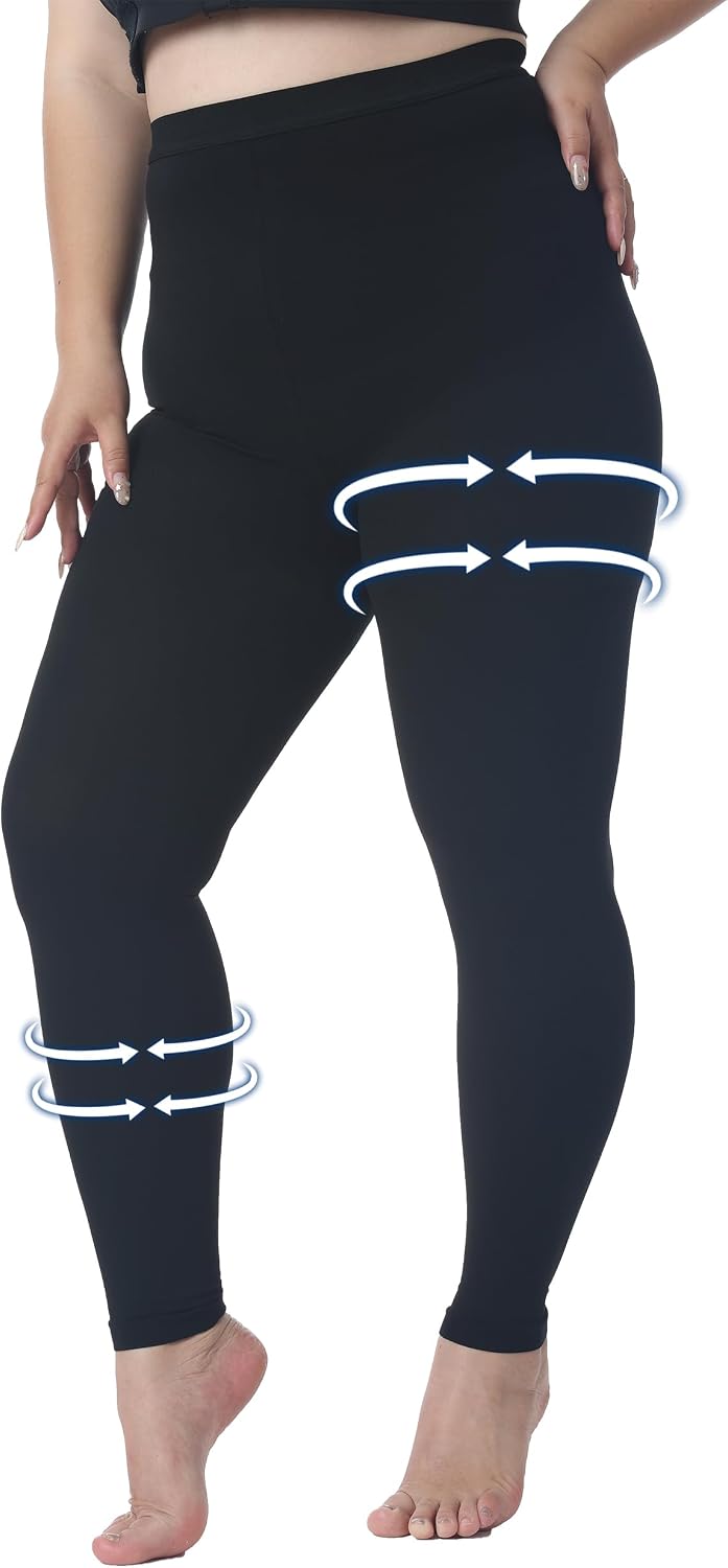 Plus Size 5XL Medical Compression Pantyhose for Women & Men, 15-20 mmHg Graduated Compression Leggings, Opaque Footless Waist High Compression Stockings for Edema, Varicose Veins, Flight, DVT, Black