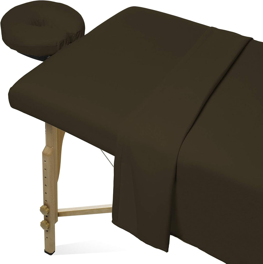 Saloniture 3-Piece Microfiber Massage Table Sheet Set - Premium Facial Bed Cover - Includes Flat and Fitted Sheets with Face Cradle Cover - Chocolate Brown