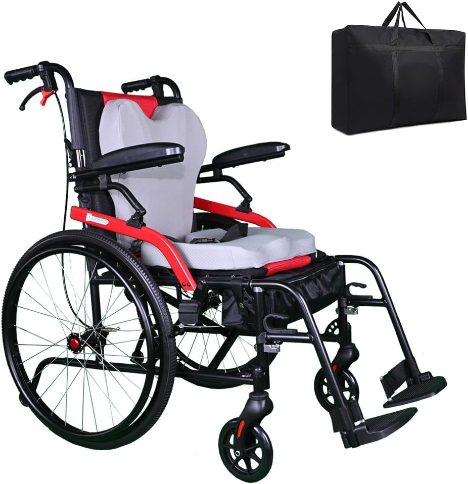 14lb Magnesium Ultra Lightweight Wheelchair 20 inch seat with Flip Back Arms,Lightweight Wheelchair Foldable,wheelchairs for Adults with Travel Bag