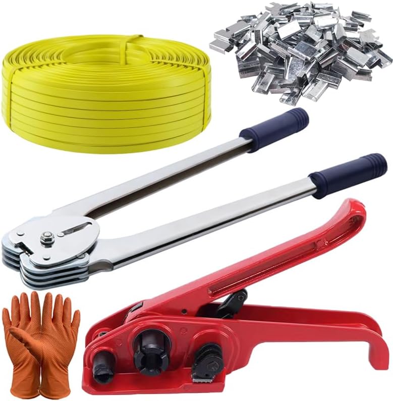 Packaging Banding Strapping Kit Tensioner Tool Sealer, Pallet Strapping Kit, 1/2" Wide x 4000" Length Poly Strapping Kit, Banding Tools for Packing Strapping