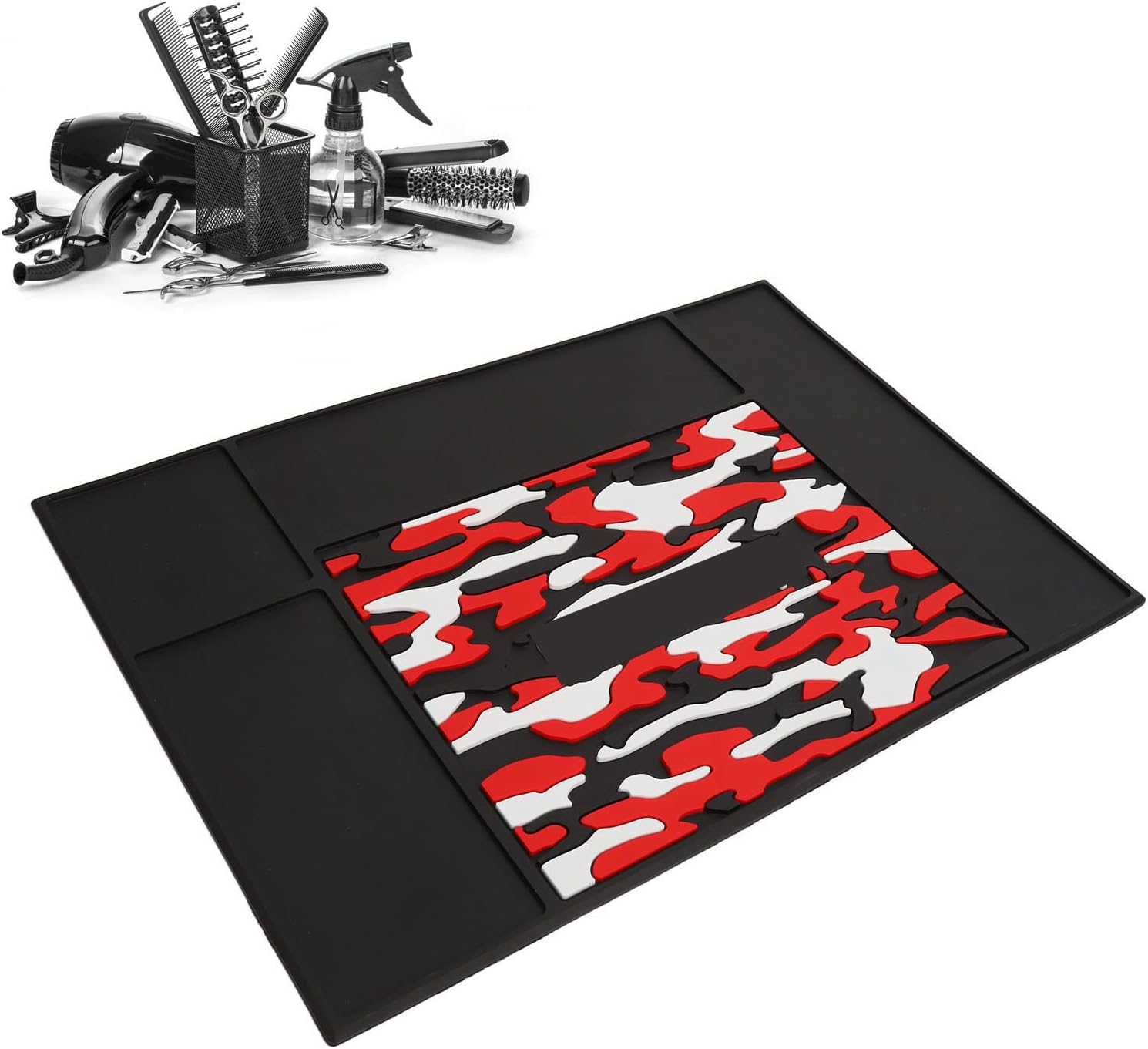 HURRISE Barber Mats, Countertop Workstation Mat for from Hair Cutting Tools and Accessories, Silicone Non Slip Salon Barber Station Organizer Pad Flexible Mat Place Barber Tools