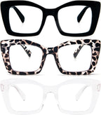 REAVEE Oversized Square Reading Glasses Oprah Style for Women, Blue Light Blocking Large Frame Computer Readers Spring Hinge