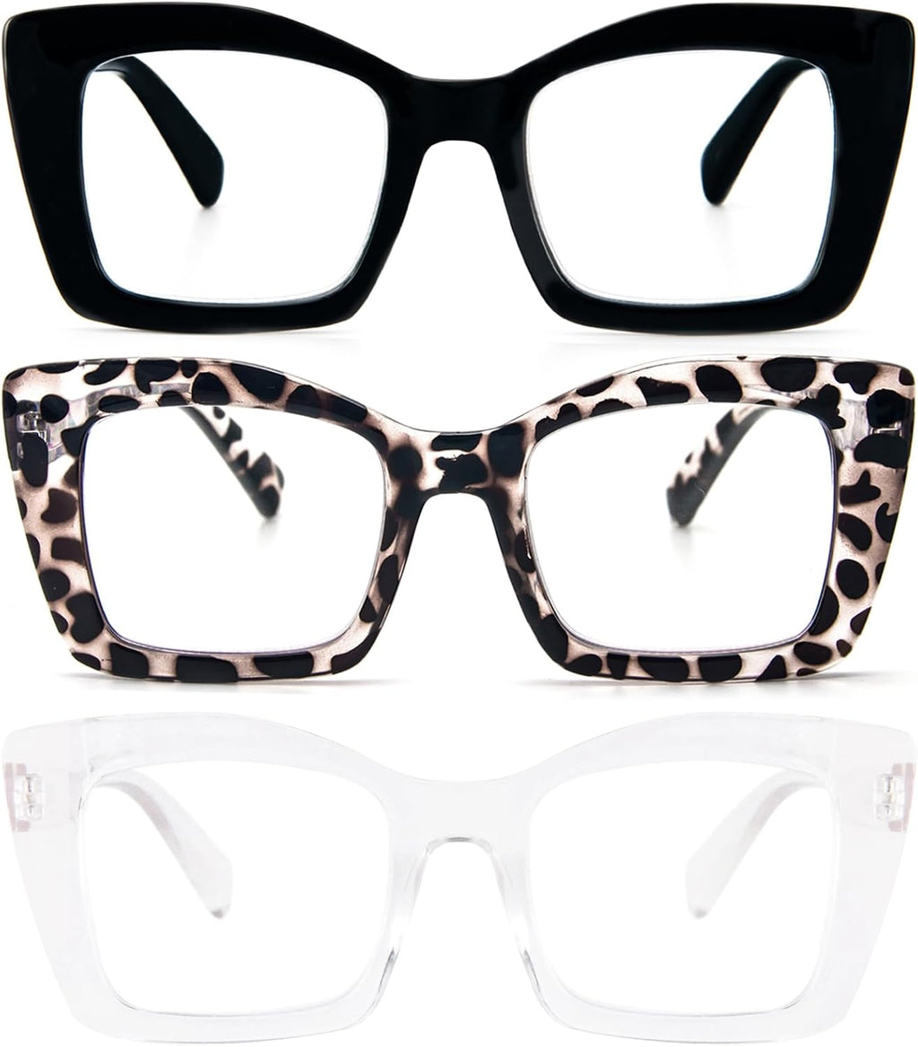 REAVEE Oversized Square Reading Glasses Oprah Style for Women, Blue Light Blocking Large Frame Computer Readers Spring Hinge