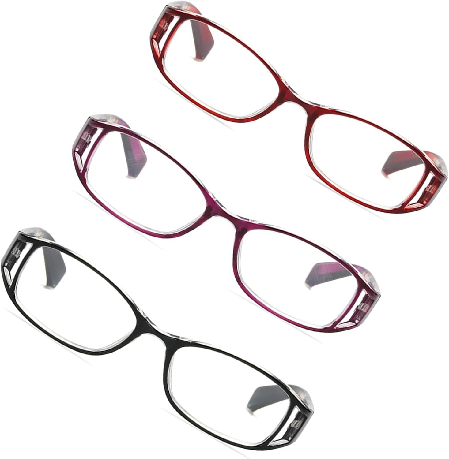 LILLIE 3 pairs of fashionable reading glasses, anti-blue light lenses, ergonomically designed flexible temples (Color : Red, Size : 2.5x)