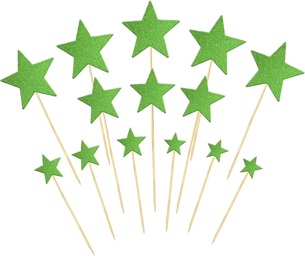 35 PCS Little Star Cupcake Toppers Glitter Twinkle Star Cupcake Picks Stars Party Decorations for Wedding Engagement Baby Shower Birthday Party Decorations Supplies Mixed Size Grass Green