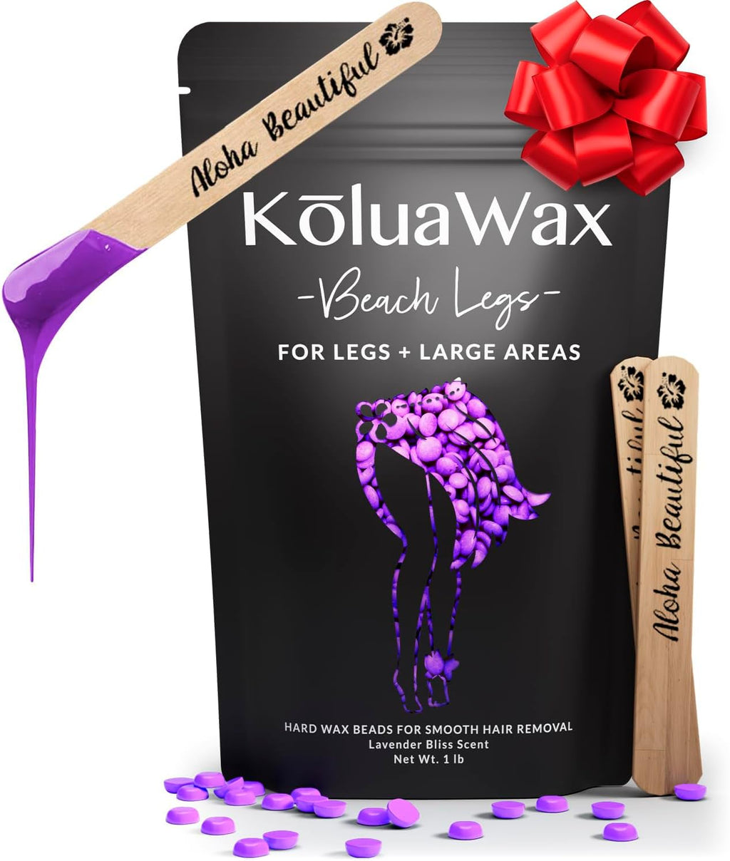 KoluaWax Hard Wax Beads for Hair Removal – Coarse Hair Formula – Face, Brazilian, Underarms, Back Chest, Bikini Waxing – Lavender Bliss, 1lb Refill for Wax Warmers & 10 Large Applicator Sticks
