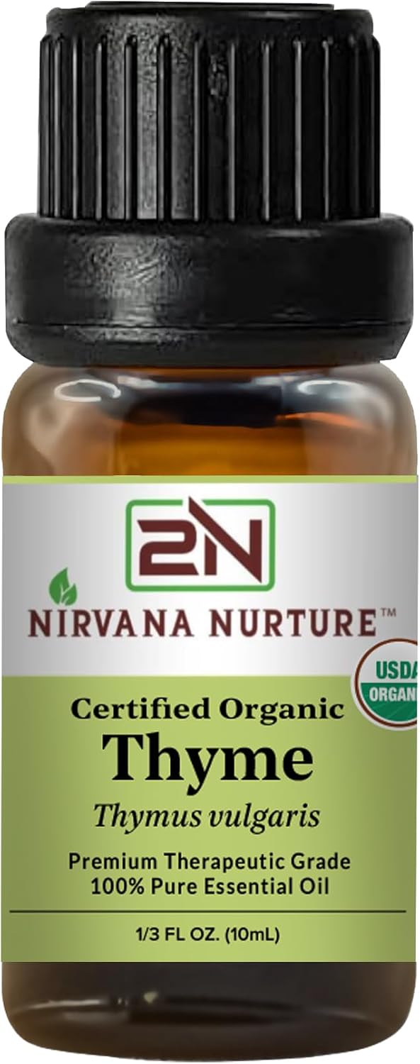 Thyme Essential Oil, USDA Certified Organic, 100% Pure Undiluted, Aromatherapy Oil for Diffuser, Hair & Skin Care