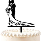 Mr & Mrs Wedding Cake Topper Black Mirror Acrylic Bride and Groom Cake Decorations for Couple Engagement Bridal Shower Weddings Cake Decor Supplies