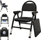 4 in 1 Folding Bedside Commode Chair for Elderly with Arms and Back,Adjustable Height Raised Toilet Seat with Handles,Adults Potty Chair for shower chair,Foldable and installation-free(Black)