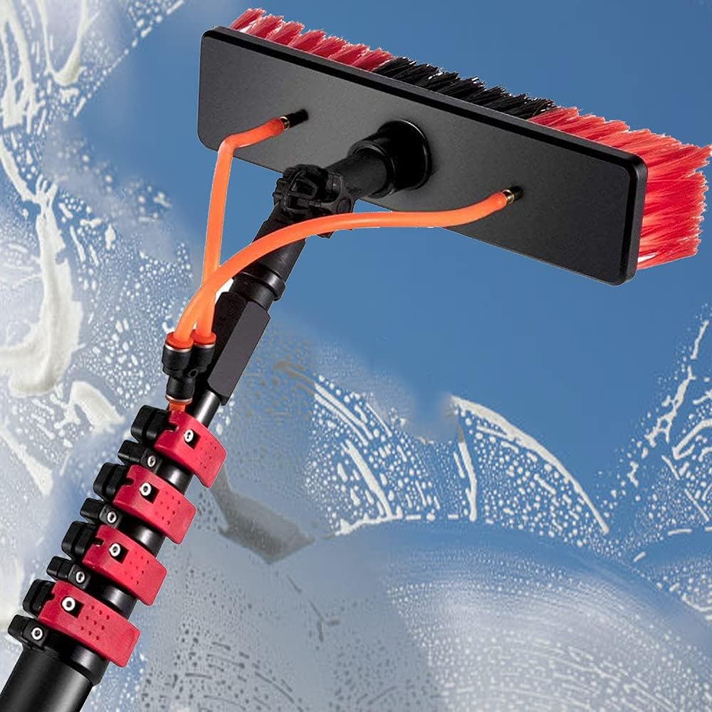 Window Cleaning Brush,Water Fed Pole Brush System,Extendable Cleaning Brush,for Cleaning Outer Window Glass, Tile Walls,Glass Curtain Wall,Solar Panel Surface(12-36ft),6M/20FT