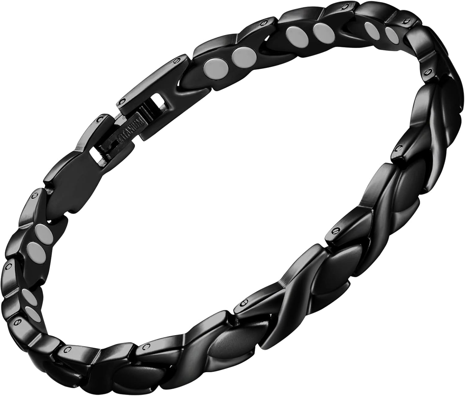 Feraco Magnetic Bracelet for Women Titanium Steel Magnetic Therapy Bracelet with Neodymium Magnets, Unique X Shape Links (Black)