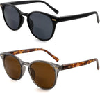 2 Pack Bifocal Reading Sunglasses for Women Men Classic Round Sun Reader Glasses Unisex Outdoor UV400 Protection