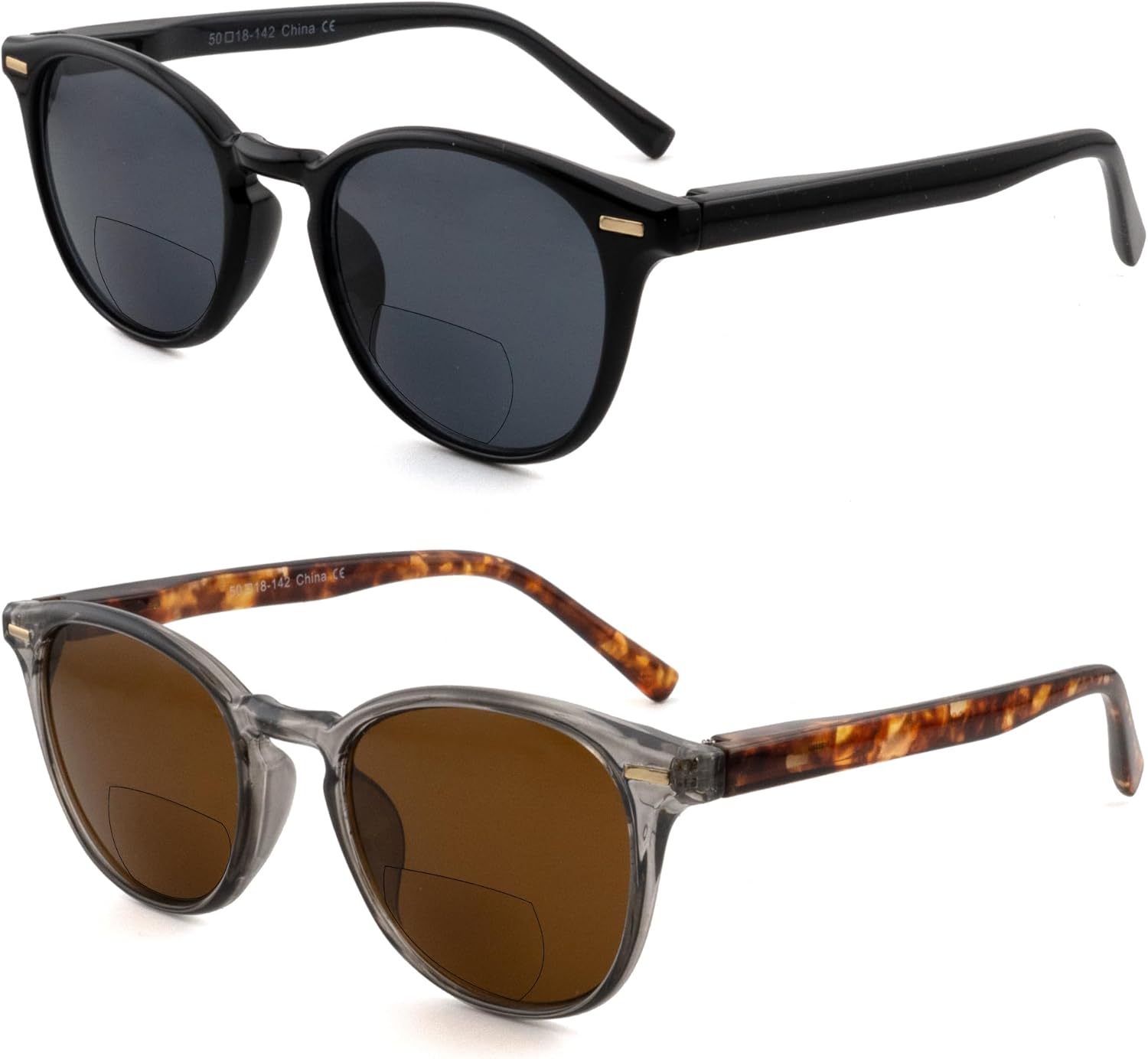2 Pack Bifocal Reading Sunglasses for Women Men Classic Round Sun Reader Glasses Unisex Outdoor UV400 Protection