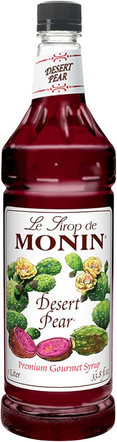 Monin - Desert Pear Syrup, Bold Flavor of Prickly Pear Cactus, Natural Flavors, Great for Iced Teas, Lemonades, Cocktails, Mocktails, and Sodas, Non-GMO, Gluten-Free (1 Liter)