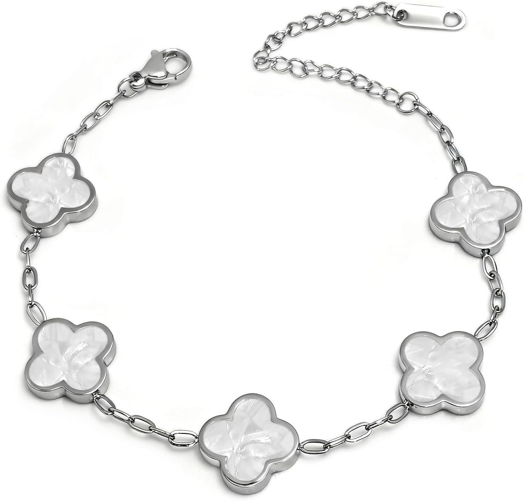 18K Gold/Silver Plated Bracelets for Women Trendy Non Tarnish Four Leaf Clover Bracelet Fashion Jewelry Gift for Her
