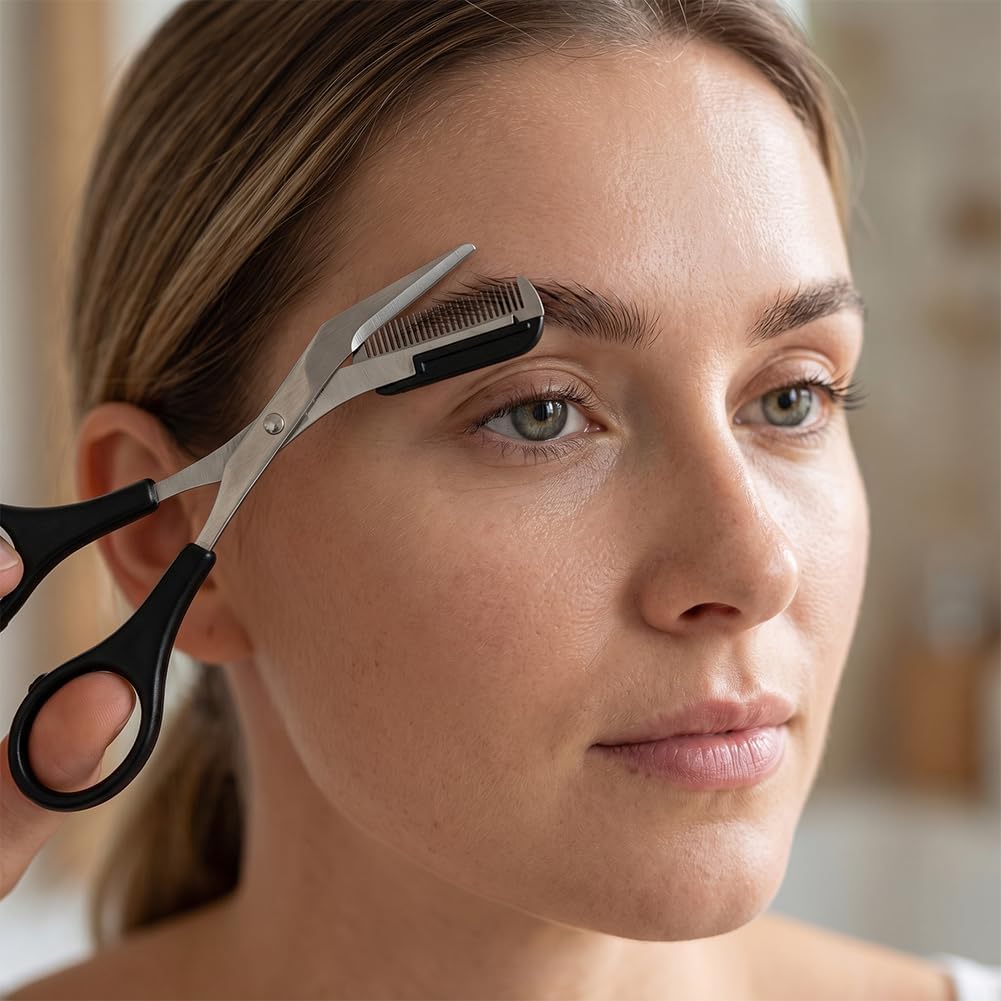 Eyebrow Scissors with Removable Comb, 5 Inch Precision Grooming Trimmer Scissors for Eyebrow Shaping and Facial Hair (Black)