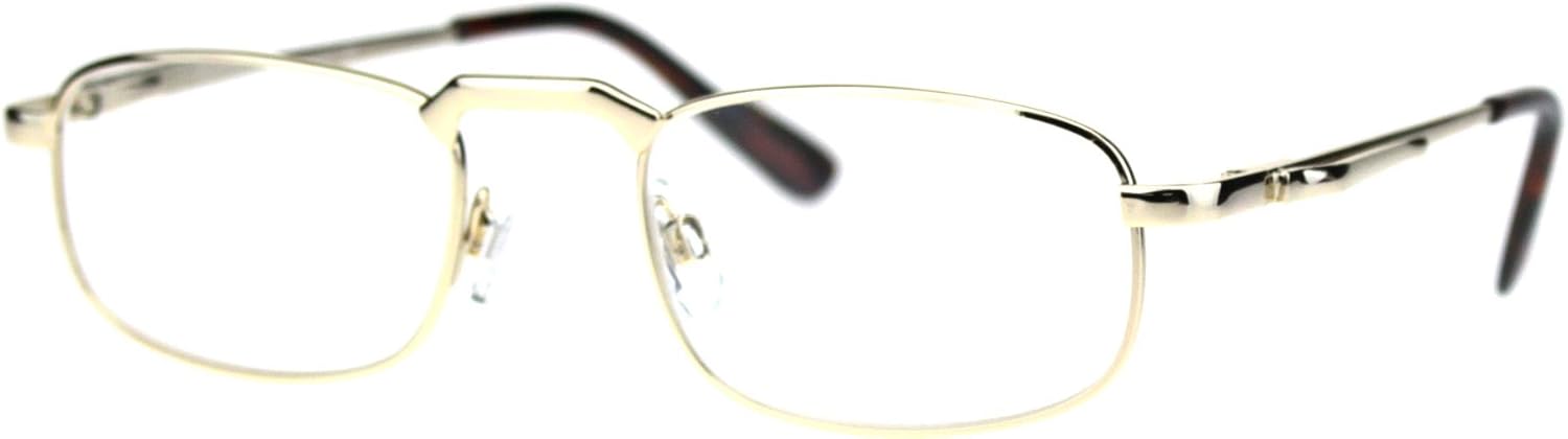 SA106 Mens Pocket Clip Arm Spring Hinge Rectangular Metal Rim Reading Glasses
